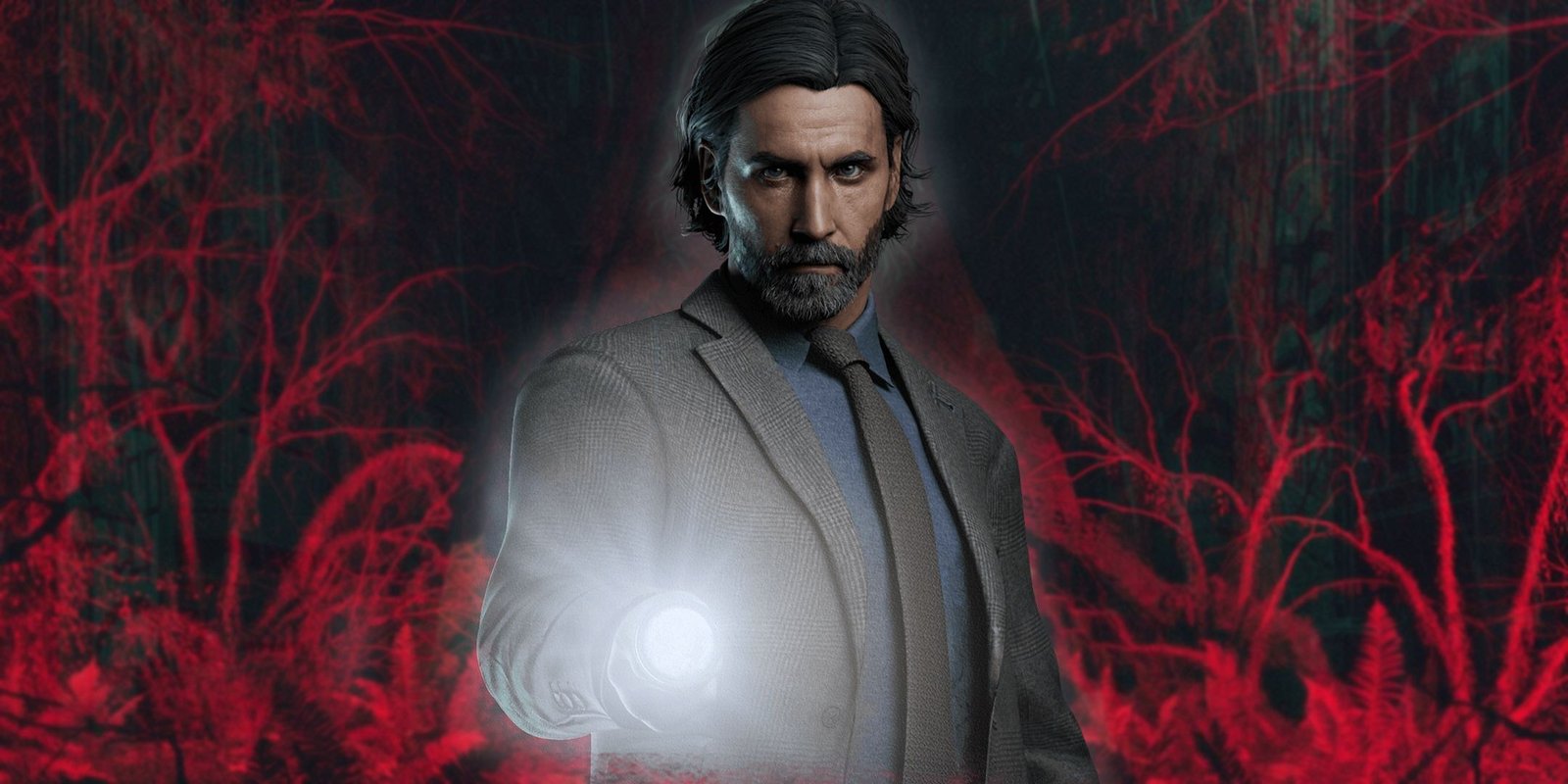 Alan Wake holding a flashlight